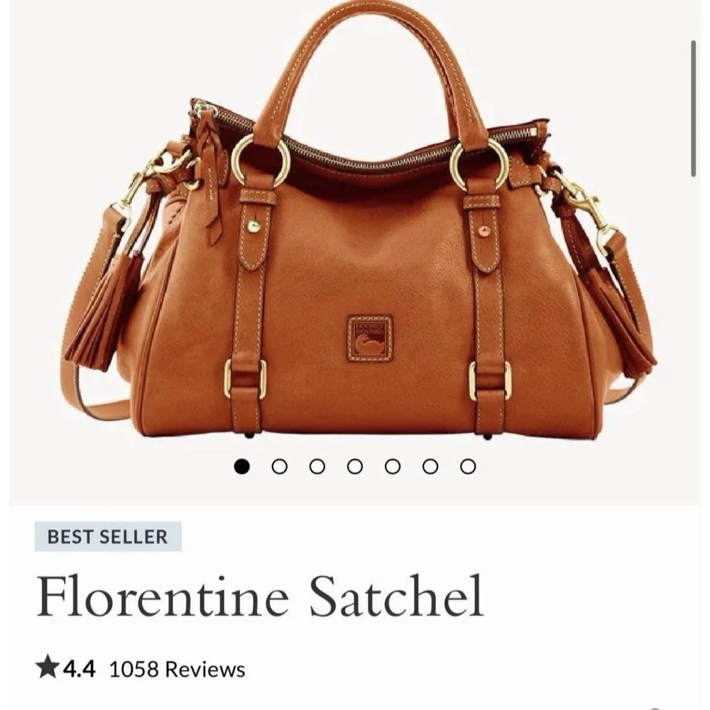 Dooney & Bourke Florentine Natural Satchel, Zip Tassel, Strap, Gold, Pockets